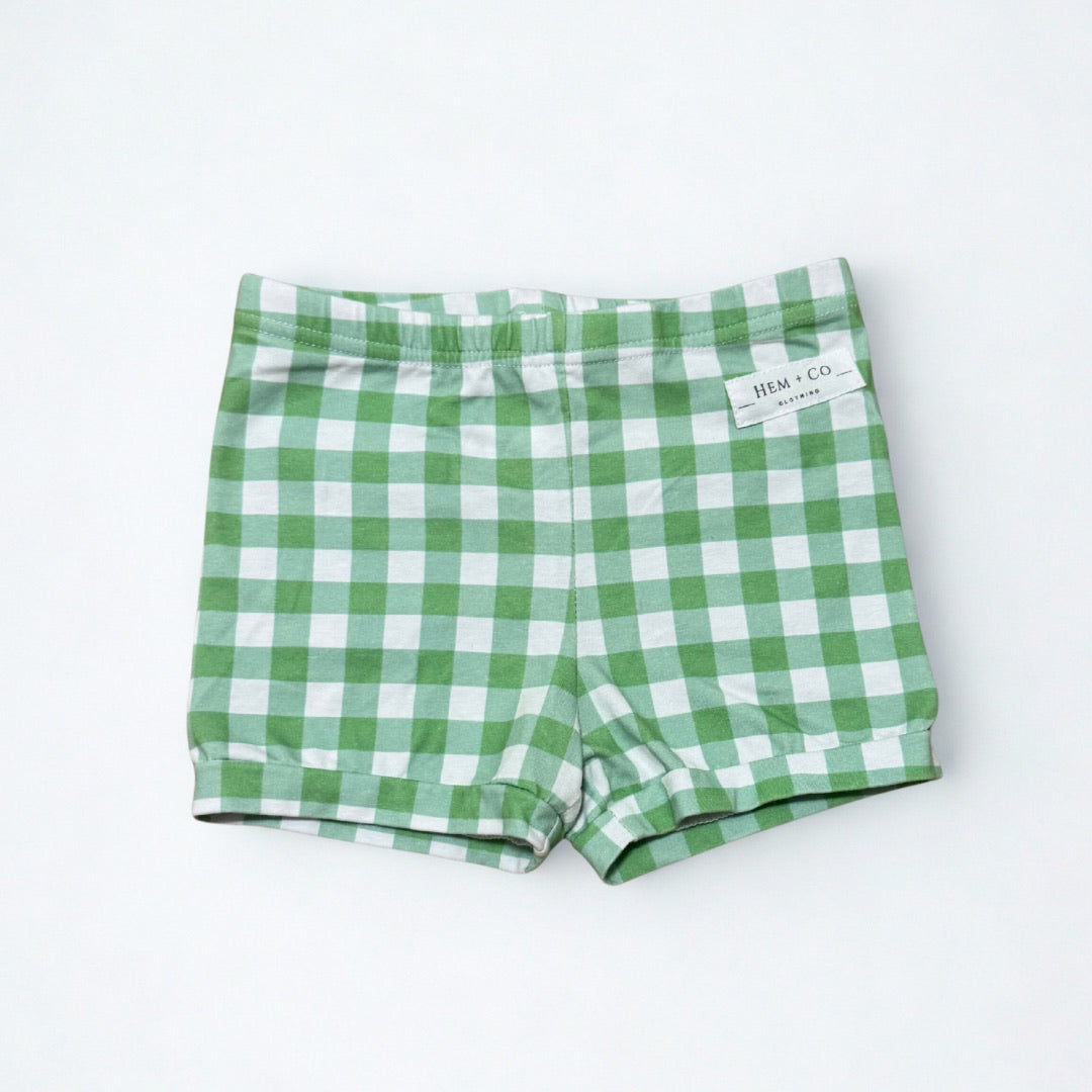 Pick n' Play Shorts- Green Gingham (RTS)