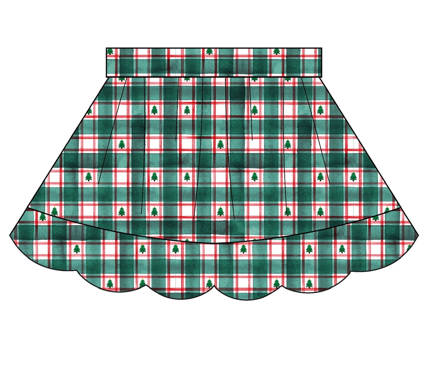 Scalloped Skort- Christmas Plaid (RTS)