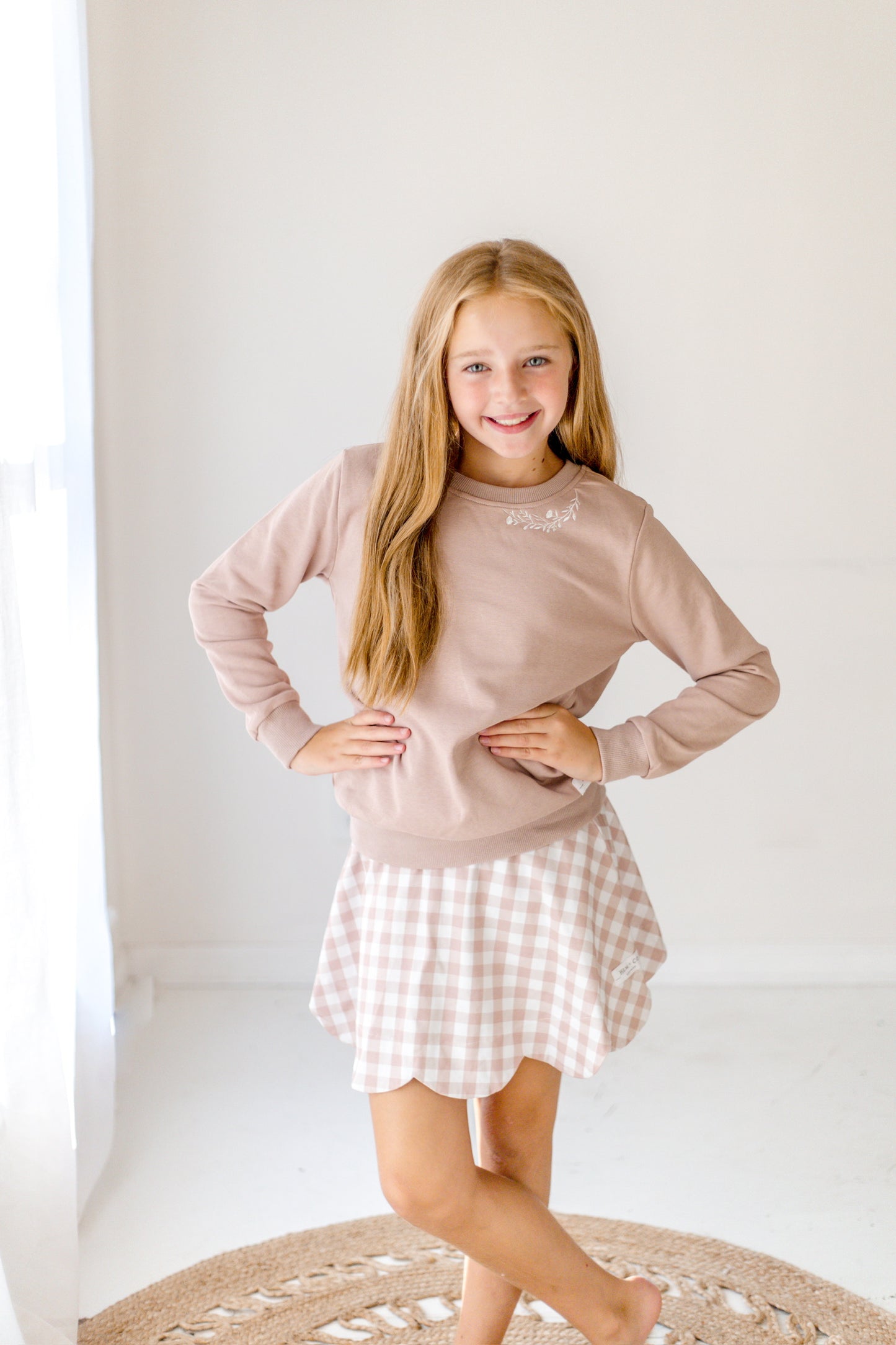 Fall Gingham Scalloped Skort- Warm Taupe (RTS)