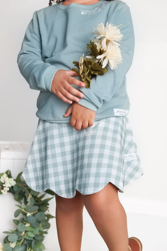 Fall Gingham Scalloped Skort- Meadow Sage (RTS)