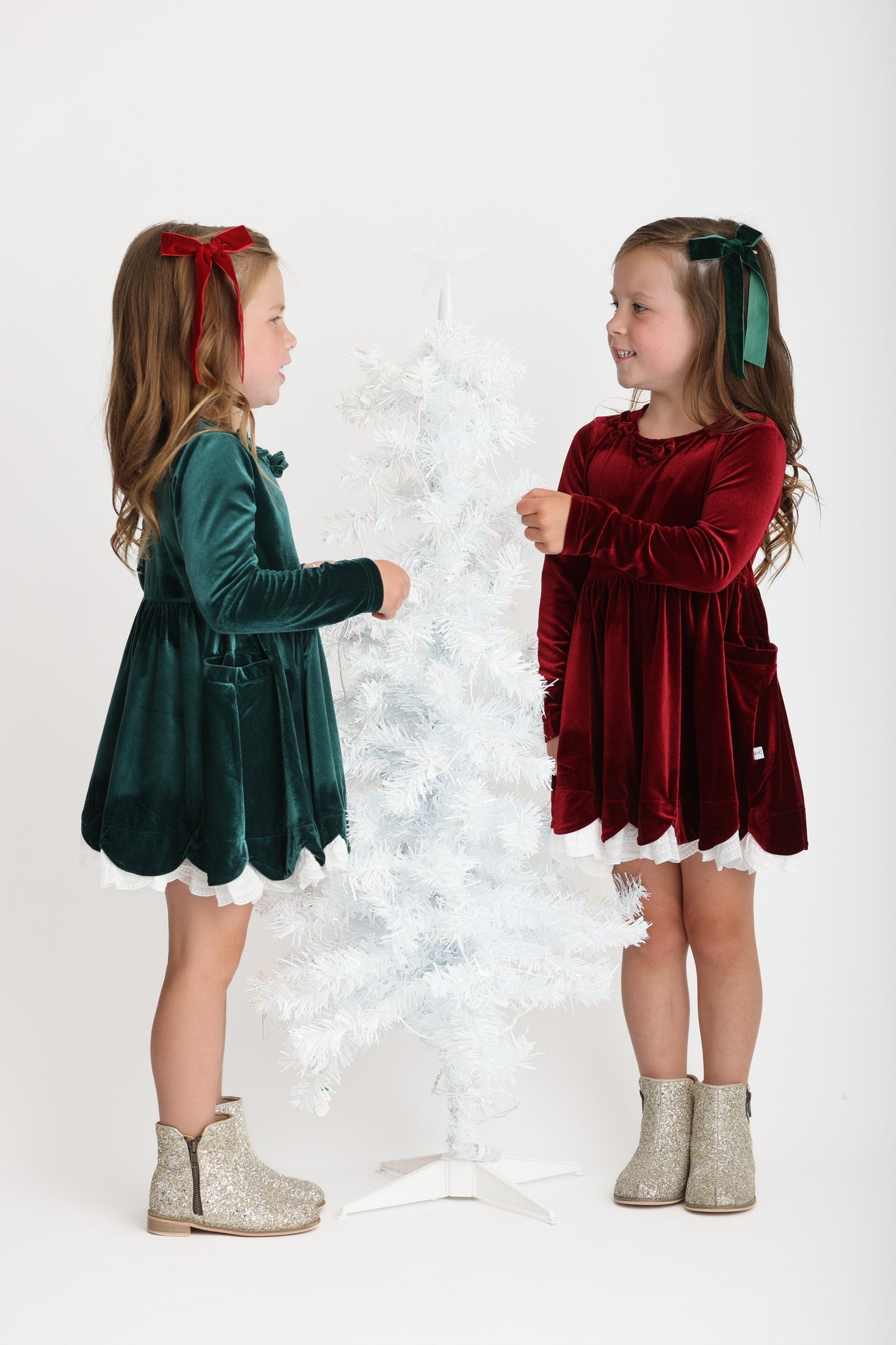 Velvet Bows Dress- Evergreen (Preorder)
