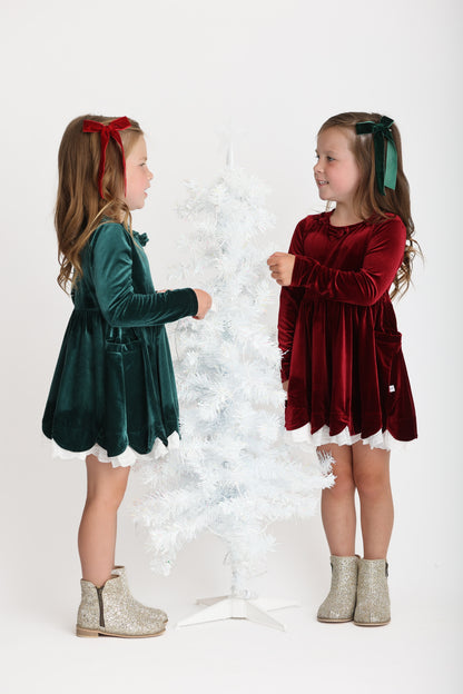 Velvet Bows Dress- Evergreen (Preorder)