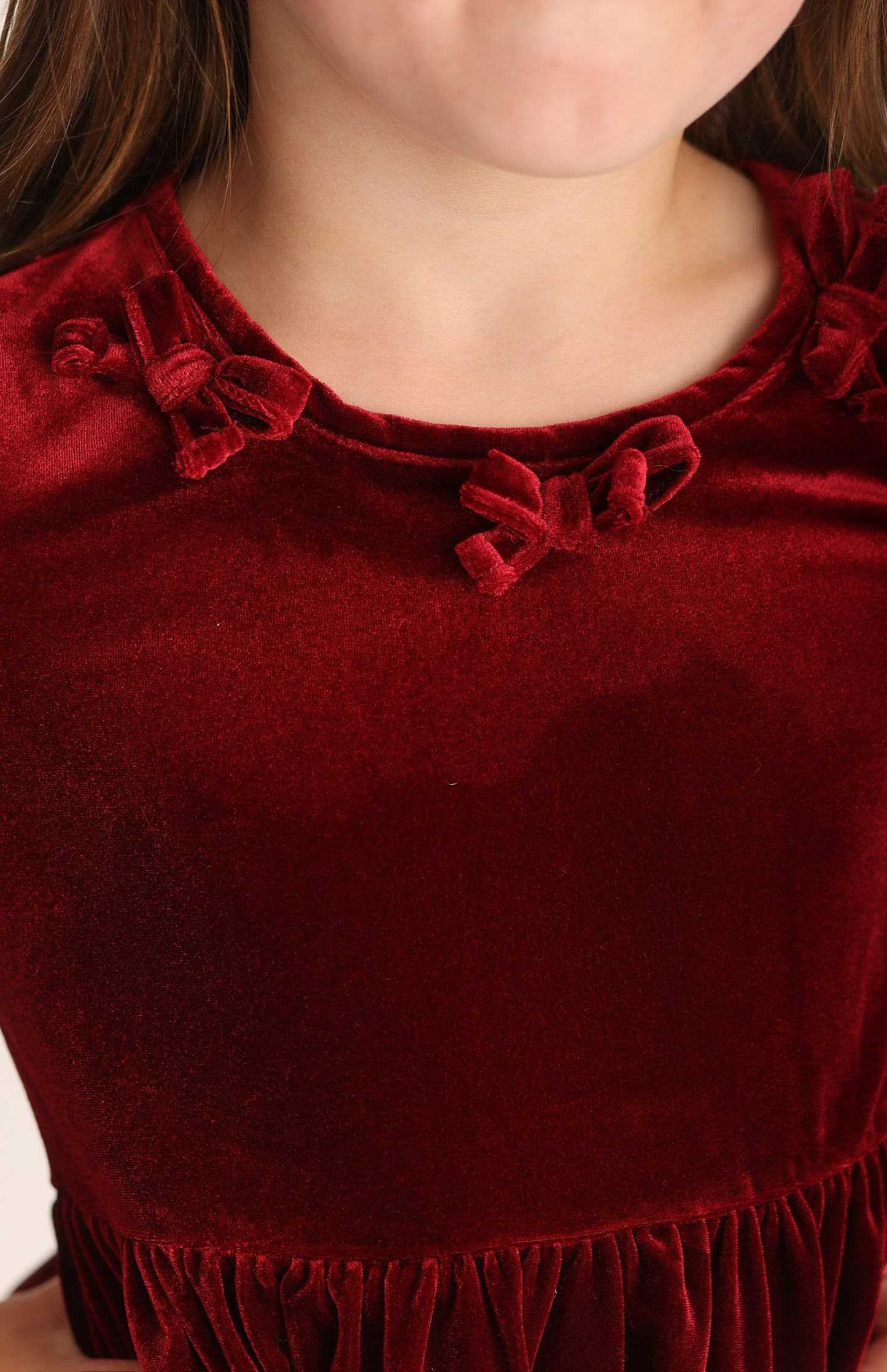 Velvet Bows Dress- Crimson (Preorder)