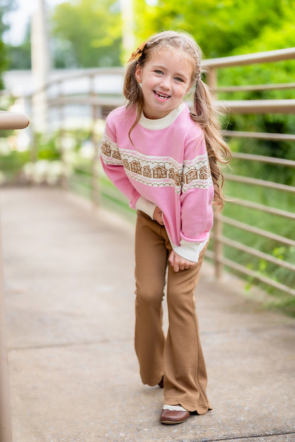 Brown Ribbed Flare Leggings (Preorder)