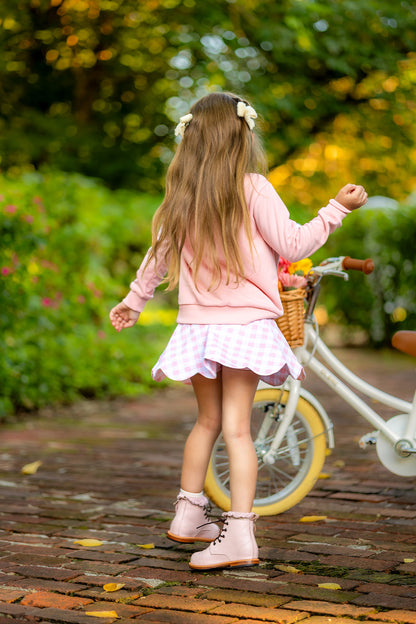 Fall Gingham Scalloped Skort- Autumn Rose (RTS)