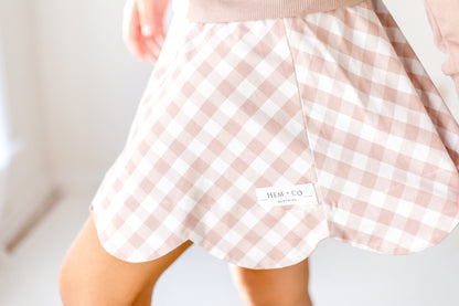 Fall Gingham Scalloped Skort- Warm Taupe (RTS)