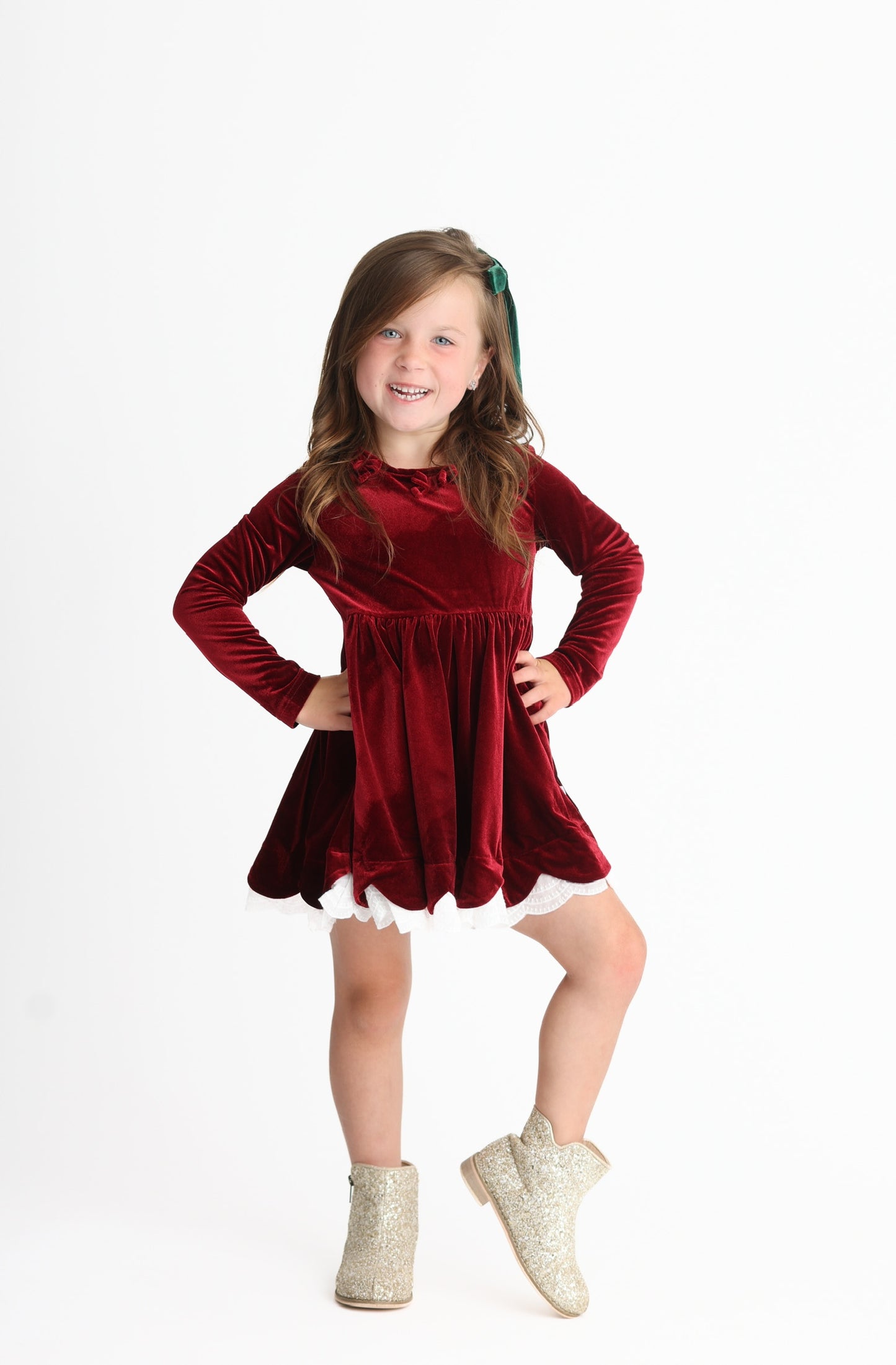 Velvet Bows Dress- Crimson (Preorder)