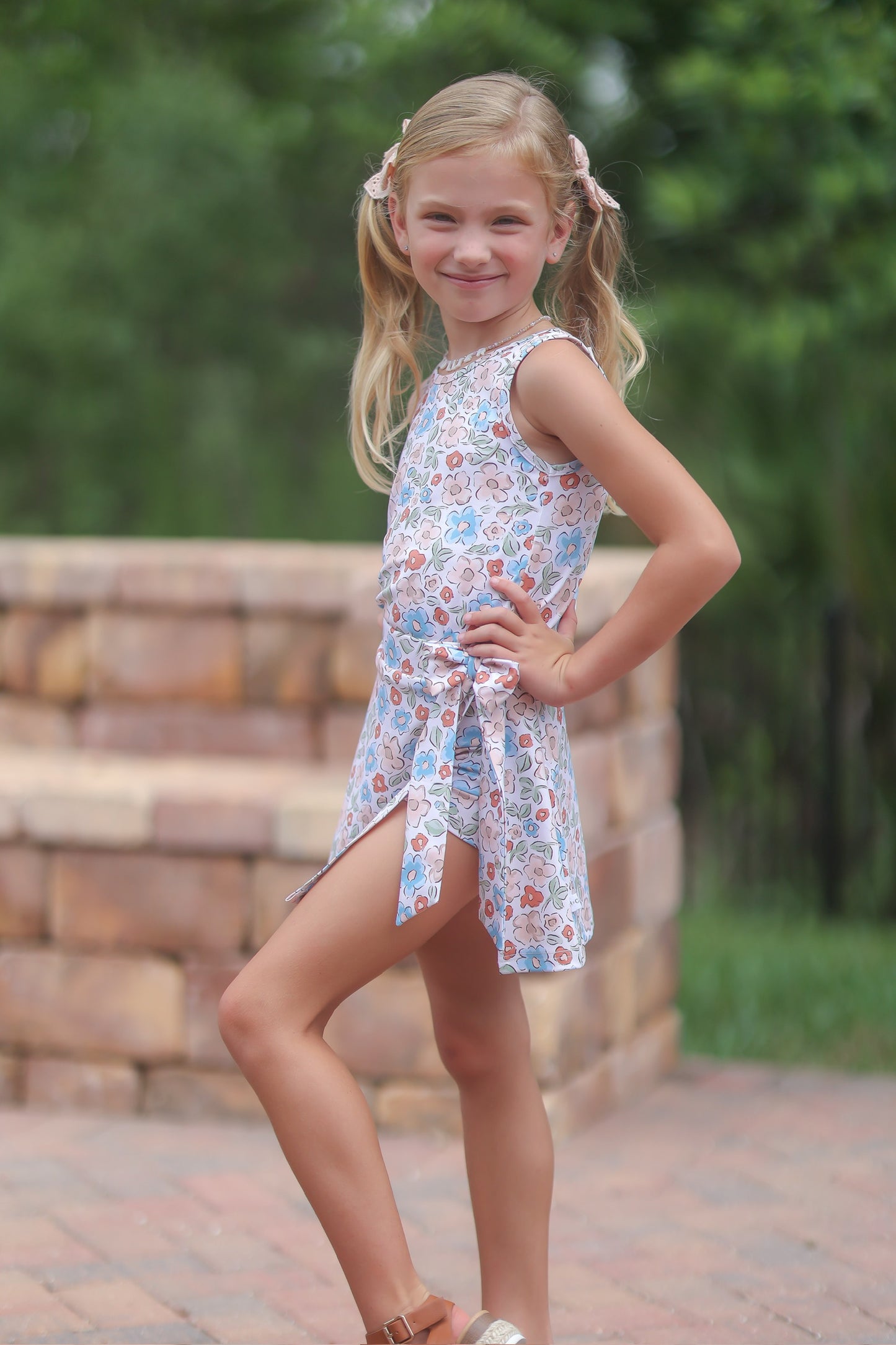 Dusty Blue Floral Skort (Preorder)