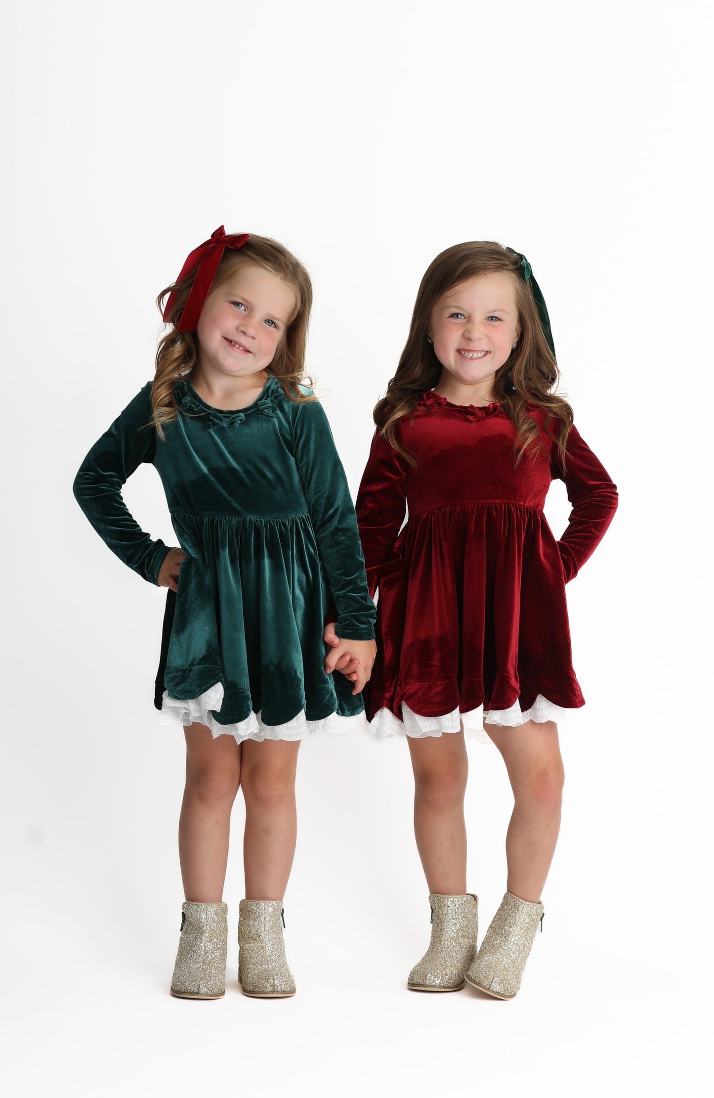 Velvet Bows Dress- Crimson (Preorder)