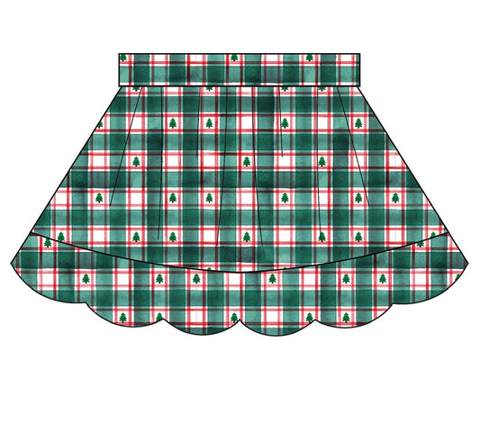 Scalloped Skort- Christmas Plaid (RTS)