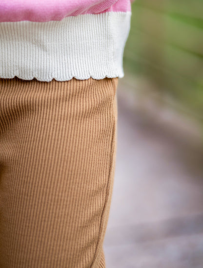 Brown Ribbed Flare Leggings (Preorder)
