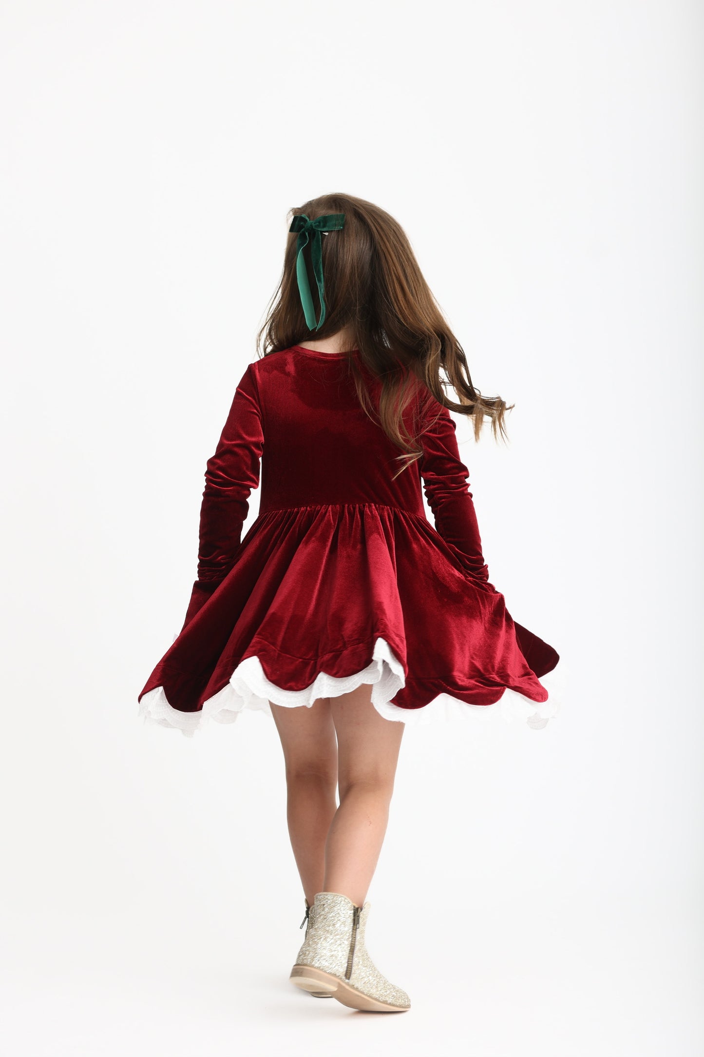 Velvet Bows Dress- Crimson (Preorder)