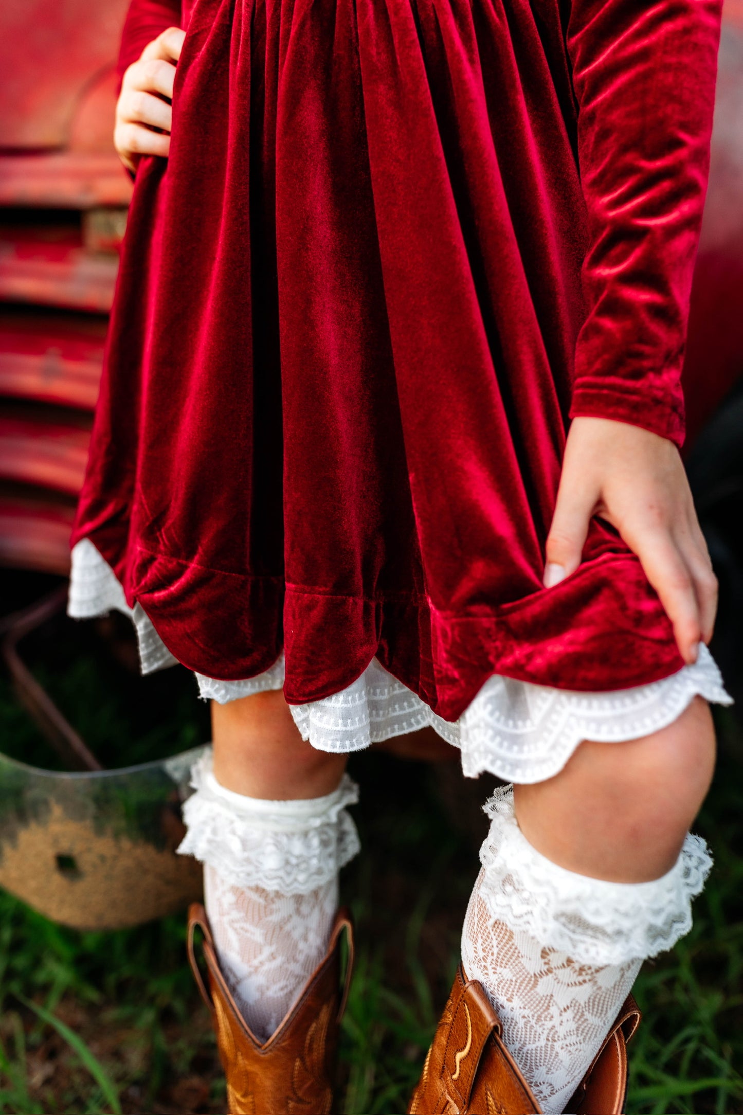 Velvet Bows Dress- Crimson (Preorder)