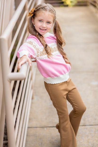 Brown Ribbed Flare Leggings (Preorder)
