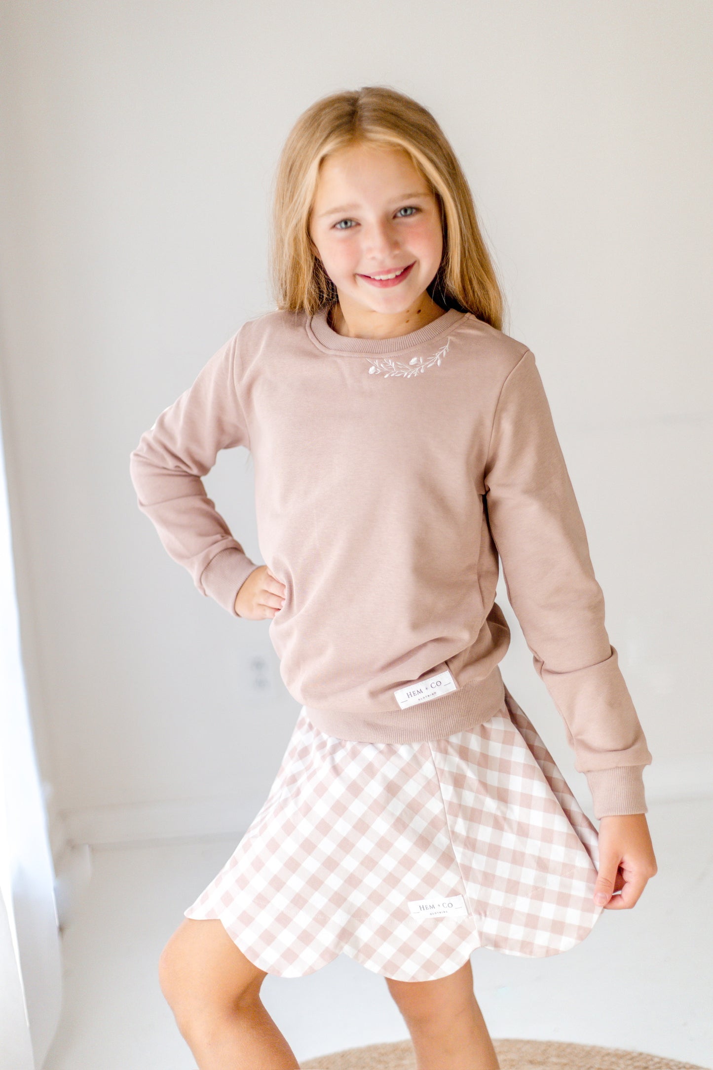 Fall Gingham Scalloped Skort- Warm Taupe (RTS)