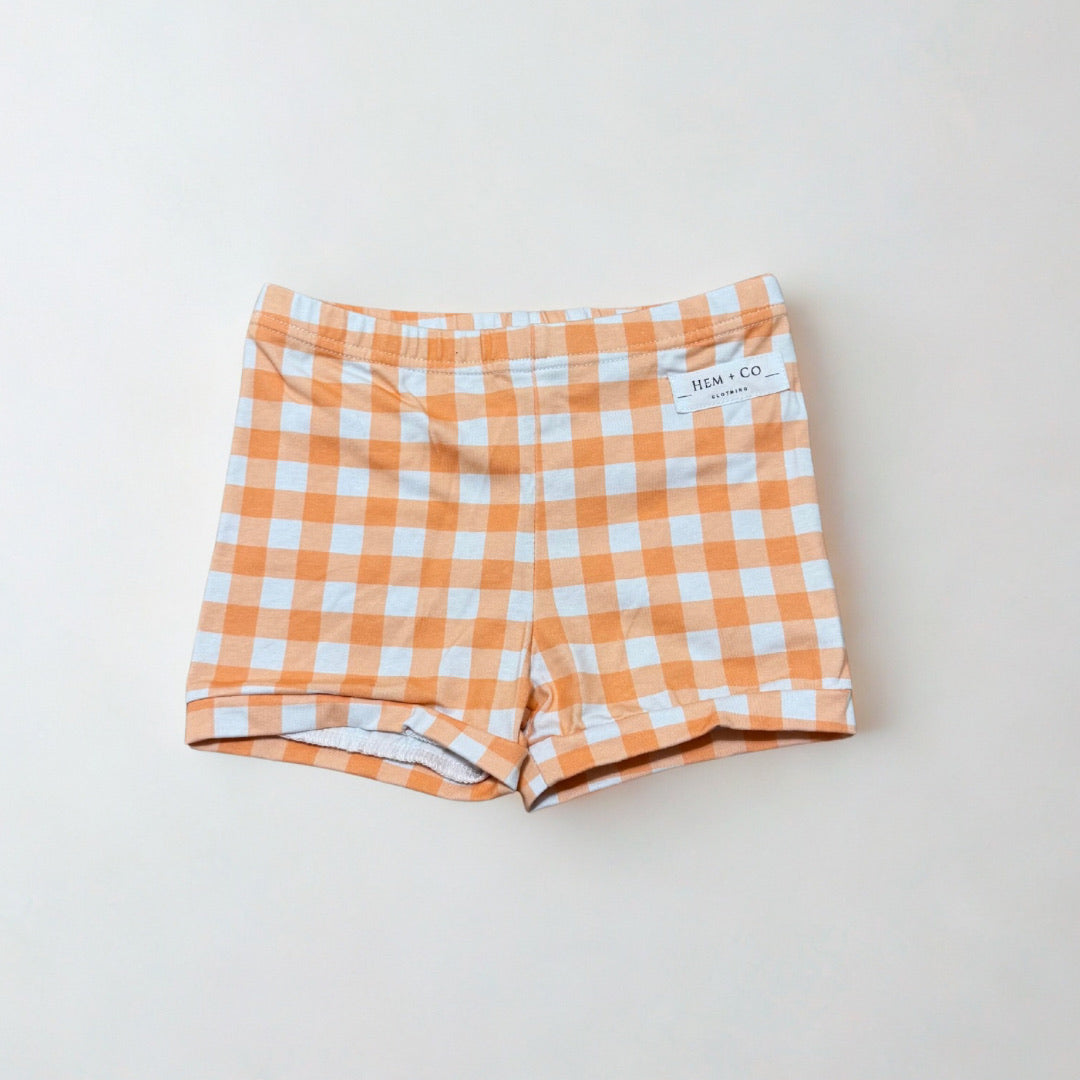 Pick n' Play Shorts- Orange Gingham (RTS)
