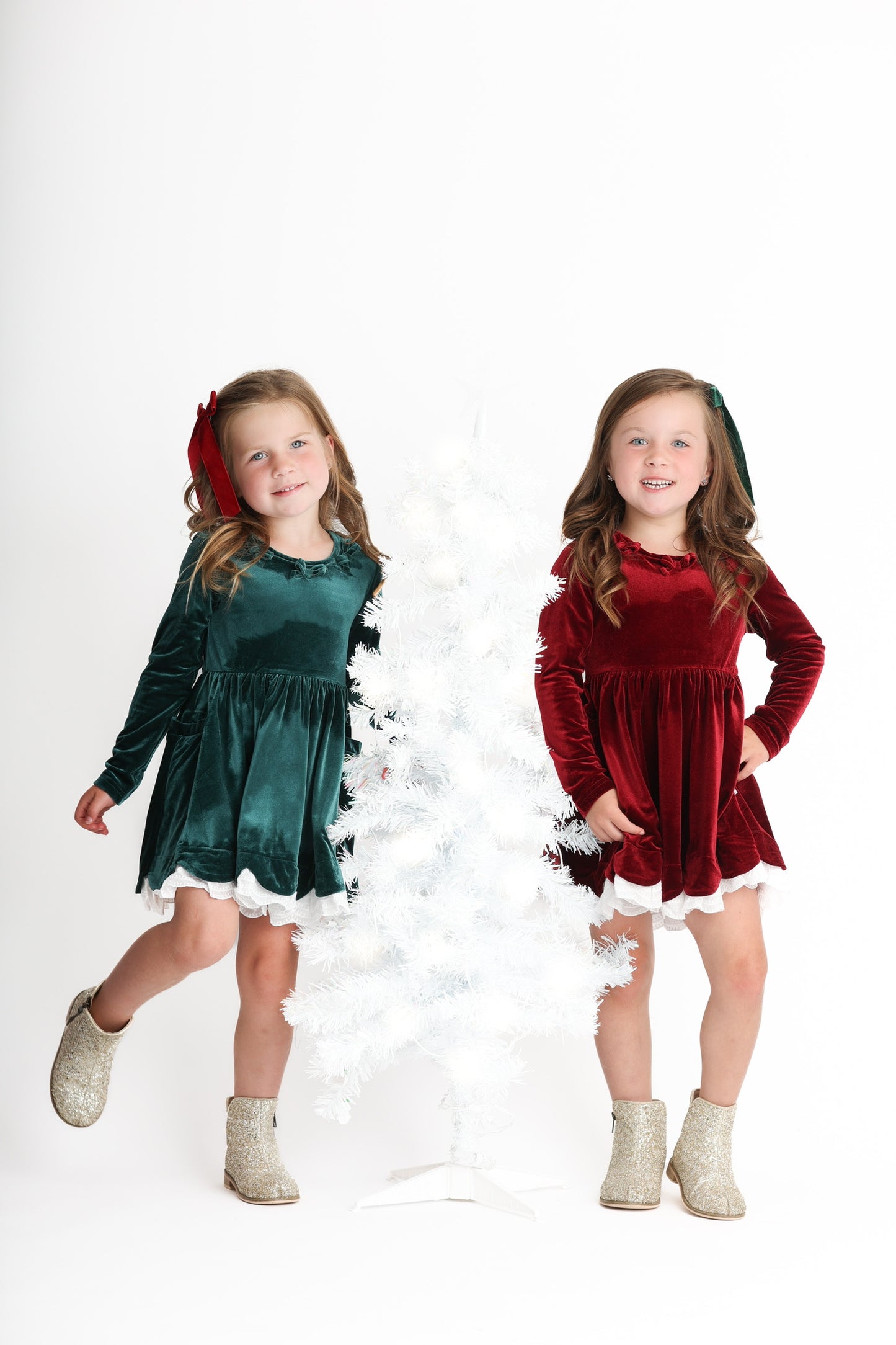 Velvet Bows Dress- Crimson (Preorder)