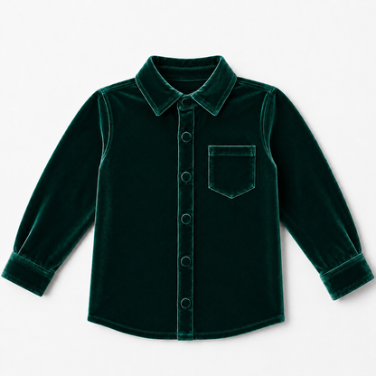 Velvet Button-up Shirt- Evergreen (Preorder)