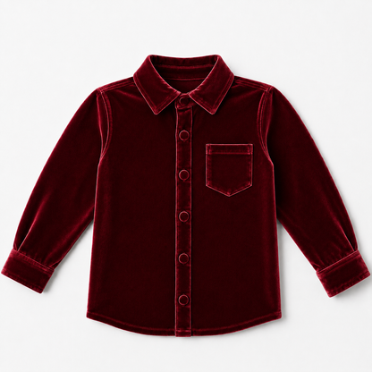 Velvet Button-up Shirt- Crimson (Preorder)