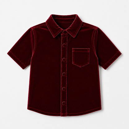 Velvet Button-up Shirt- Crimson (Preorder)