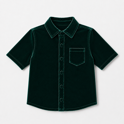 Velvet Button-up Shirt- Evergreen (Preorder)